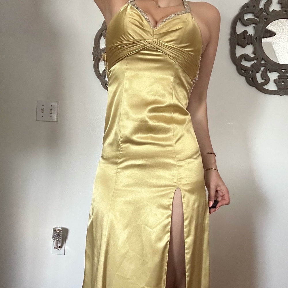 Xcite Prom Backless Gold Dress